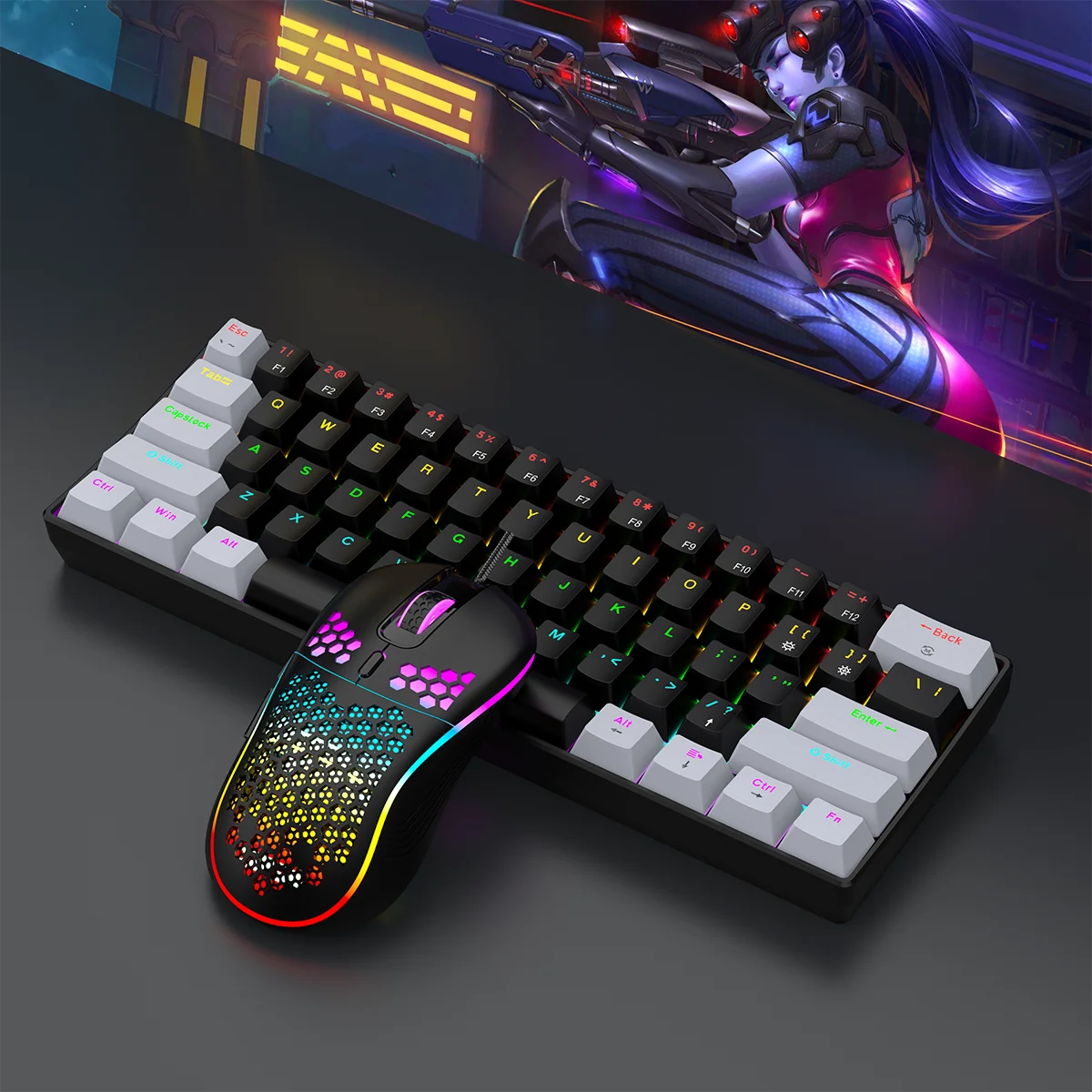60% Wired Gaming Mechanical Keyboard RGB Backlit Ultra Compact Mini Layout for PC/Mac Gamers And Typists Easy Travel Design