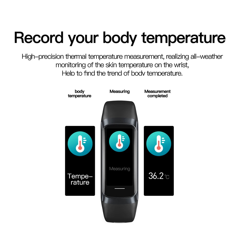 AMOLED Smartwatch Body Temperature Monitor Fitness Clock