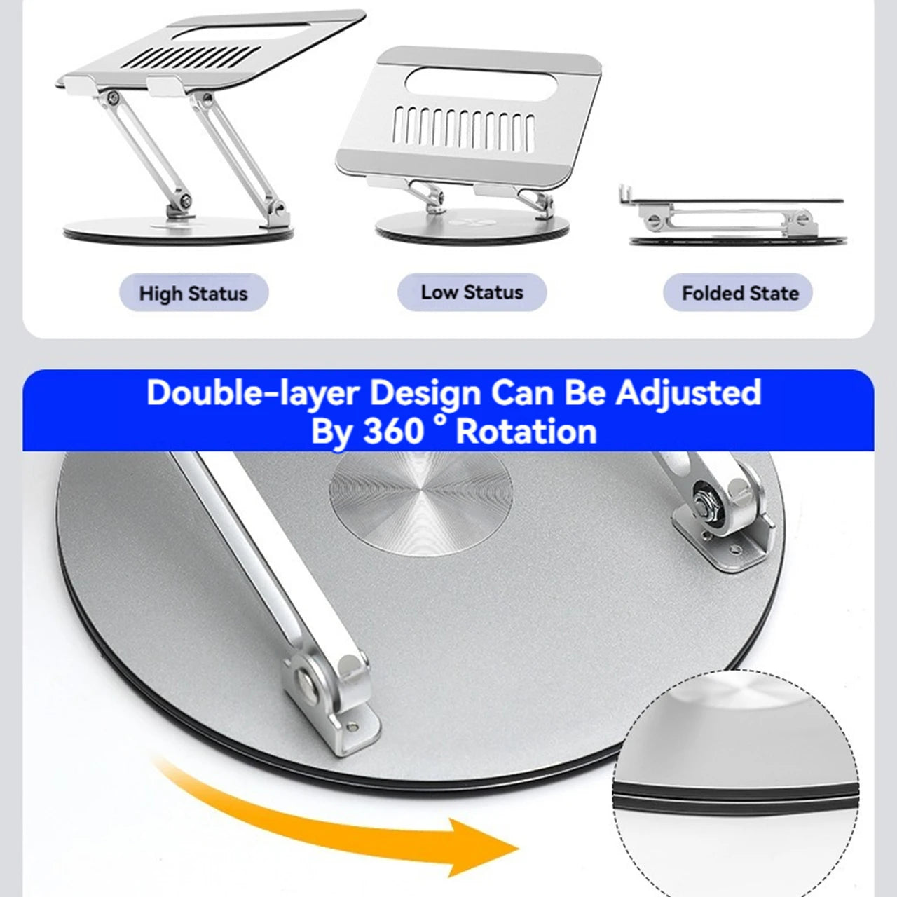 Heat Dissipation Laptop Stand 360° Rotatable Notebook Holder Liftable Aluminum Stand Compatible With 9.7-17.3 Inch Laptop Stand
