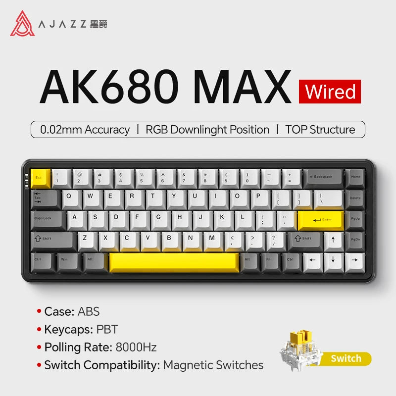 AJAZZ AK680 MAX Mechanical Keyboard HE Hall Effect Switch 60% 8k/1K RGB Wired/Wireless
