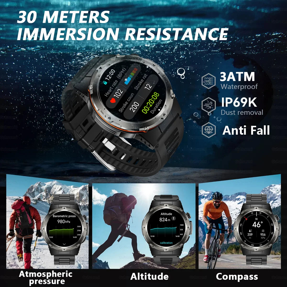 2025 NEW Top Popular Outdoors GPS tracker Sports Smart Watch Men 500mAh NFC HD Call IP68 depth waterproof Smart Watch T-REX3 Men