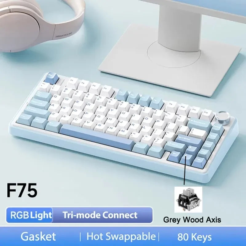 AULA F75 2.4G Wireless/Bluetooth/Wired Gaming Mechanical Keyboard RGB Customized 75% Layout OEM Profile Gasket PC Game Keyboard