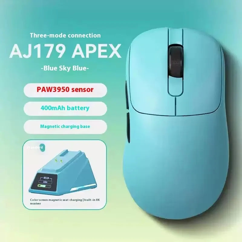 Ajazz Aj179 APEX 8k Wireless Mouse PAW3950 Sensor Three Mode Charging Base Gaming Mouse Lightweight Ergonomics 400mAh Pc Gamer
