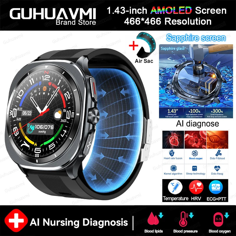 2025 New For Android Air pump airbag Health Trackr Smart Watch Accurate Blood pressure lipids Uric acid Body analysis Smartwatch