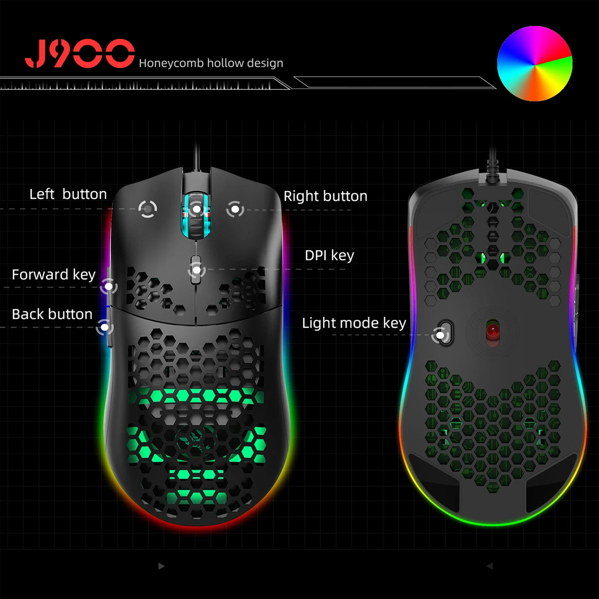 J900 gaming mouse - Black/White High Sensitivity Ergonomic Optical Plug N Play