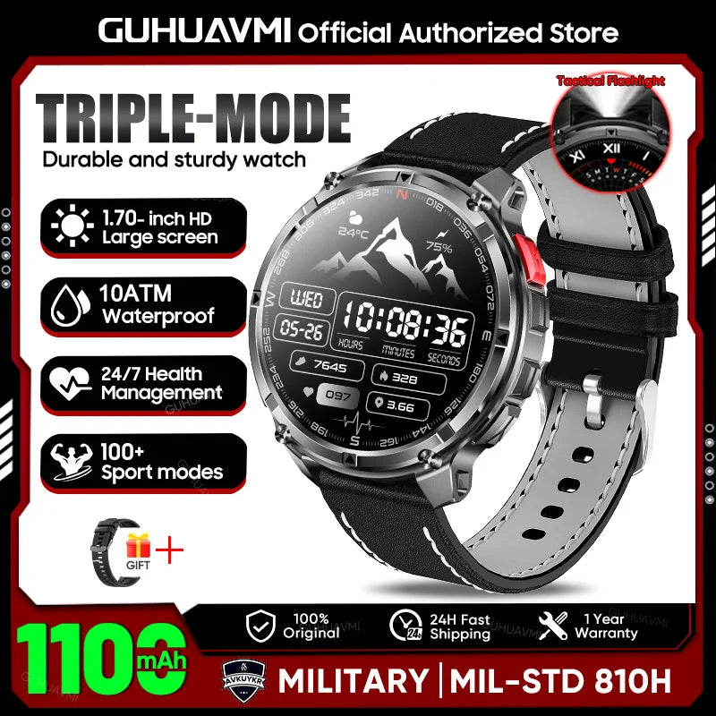 2026 New T-REX3 1100mAh Battery SmartWatch 10ATM Waterproof GPS Bluetooth call 1.7" AMOLED HD Sports Flashlight Smart Watch Men