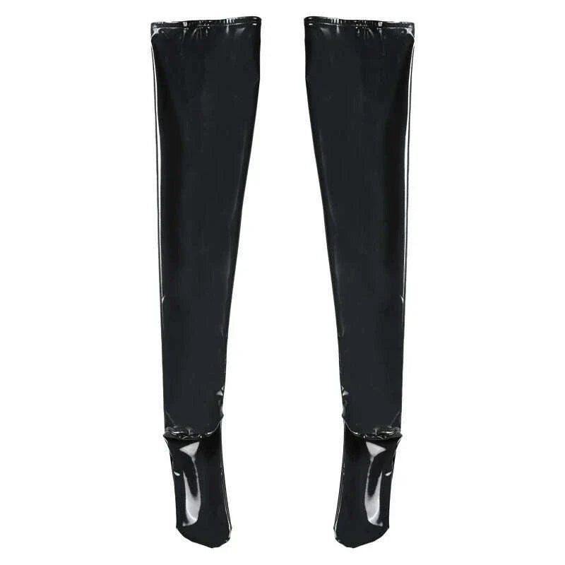 3XL Plus Size Wetlook PVC Leather Thigh High Stockings Gothic Punk Reflective Shiny Pole Dance Night Club Party Lingerie