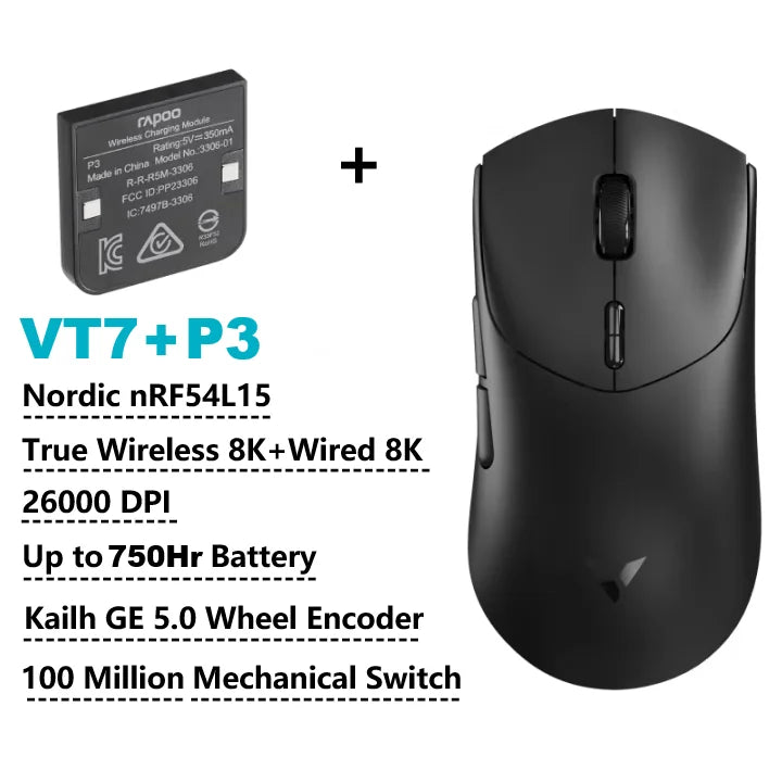 Rapoo VT7 MAX /VT7 Wireless Gaming Mouse True 8K Wireless Polling Rate 53g Lightweight Up to 750Hr Battery Life