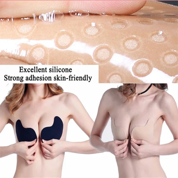 Invisible Push Up Bra – Backless Strapless Self-Adhesive Silicone Bra for Women with Front Closure and Seamless Lift