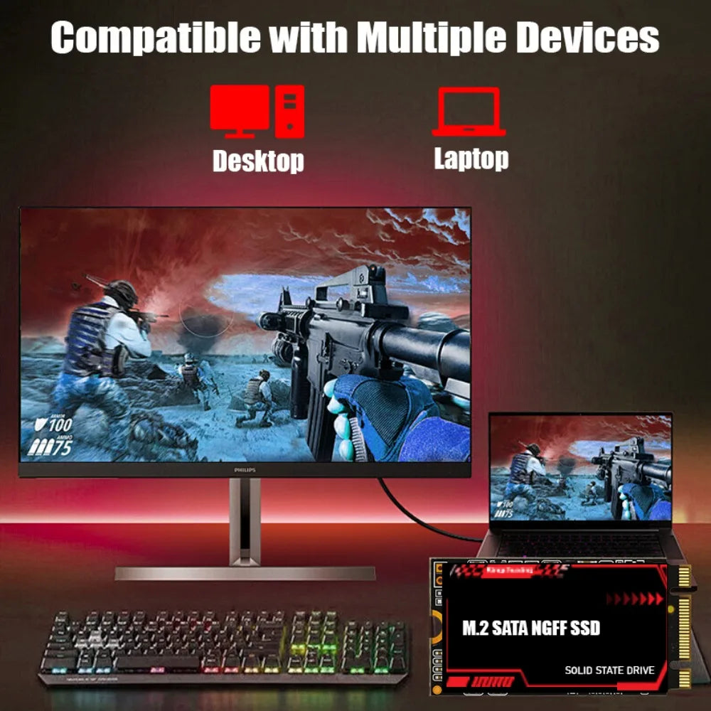 Kingchuxing M.2 SATA SSD 2T 1T M.2 NGFF Solid State Drive 2242 Hard Drive Disk for Desktop Laptop