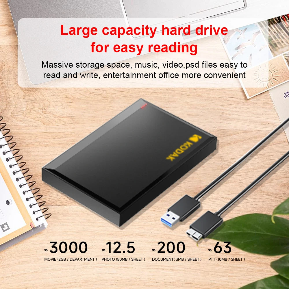 The Kodak P190 portable external mechanical hard drive (1TB/500GB, USB 3.0) is suitable for storing and backing up data securely