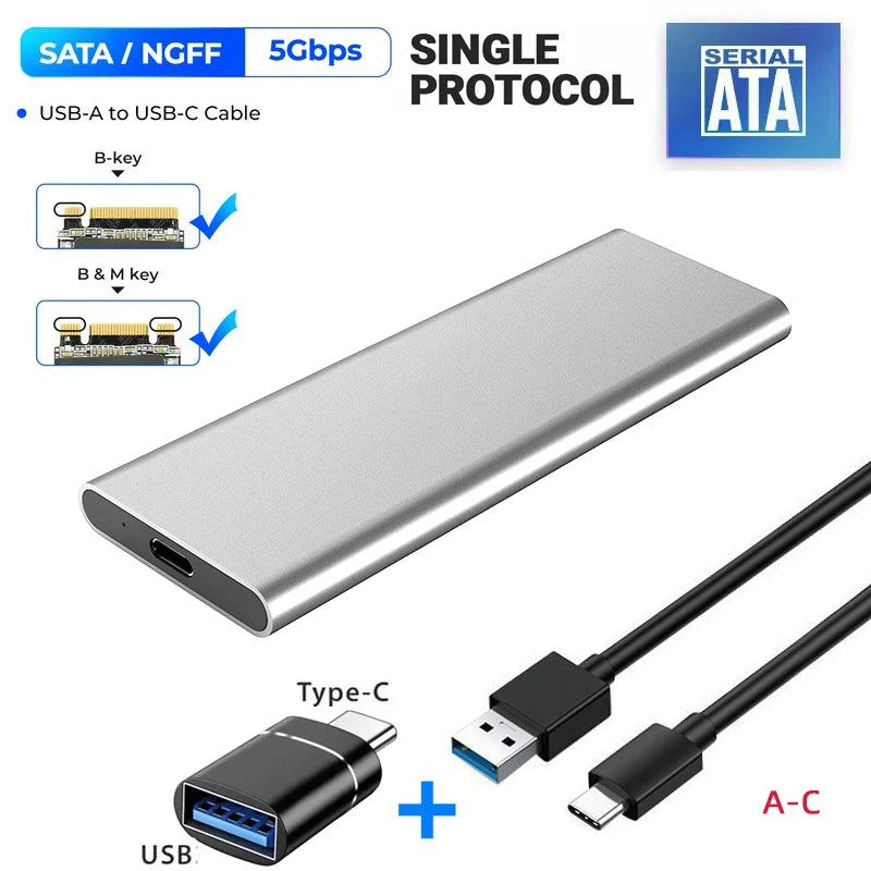 M.2 SATA NGFF SSD Enclosure Tool-Free USB3.1 Type C 5Gbps External Solid State Enclosure Adapter for 2280/2260/2242/2230 SSD