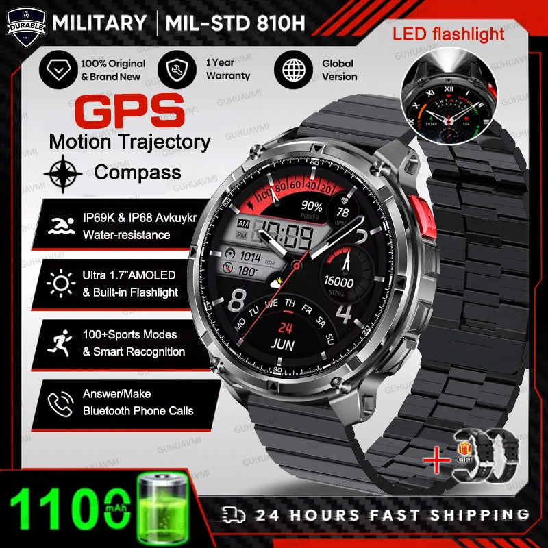 2026 New T-REX3 1100mAh Battery SmartWatch GPS Compass 10ATM Waterproof Swim Bluetooth Call LED Flashlight Sport Smart Watch Men