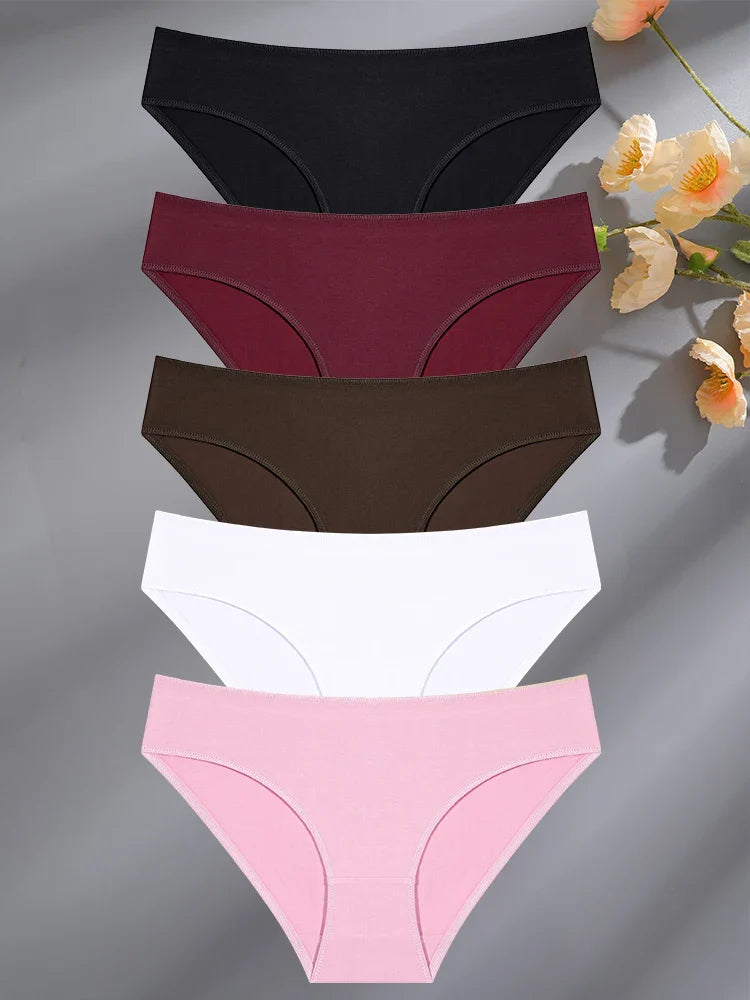 FINETOO 5PCS Set Women's Cotton Lingerie Panties S-XL Sexy Solid Color Underwear Briefs