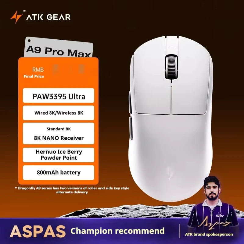 ATK A9 Ultra Wireless Gaming Mouse A9/A9 SE/A9 Plus/A9 Pro Tri Mode 8K Gaming Mouse 53g Lightweight E-sports PC Gift Customized