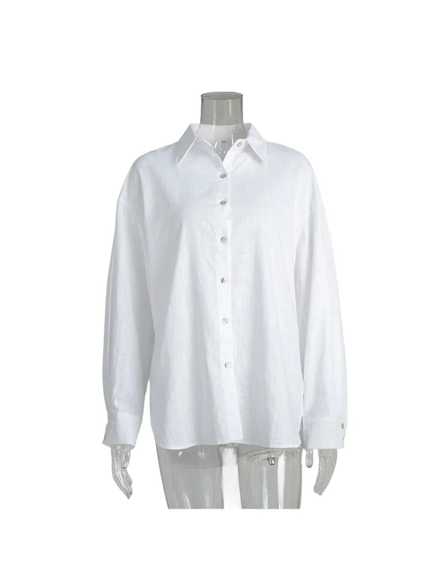 Bornladies 100% Cotton Spring Summer Versatile Lazy Casual Shirt Women's Fashionable Solid Color Loose Shirt Cardigan Shirt