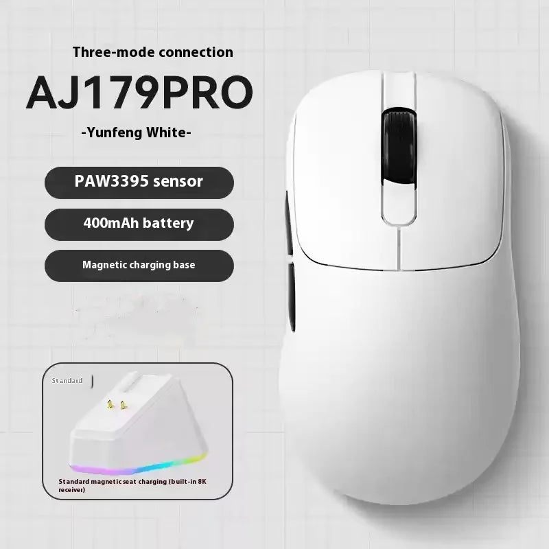 Ajazz Aj179 APEX 8k Wireless Mouse PAW3950 Sensor Three Mode Charging Base Gaming Mouse Lightweight Ergonomics 400mAh Pc Gamer