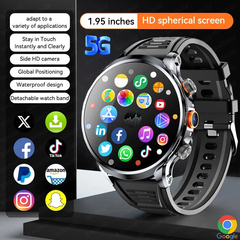 5G/4G Smart Watch 1.95 inch AMOLED 1100mah Battery 8GB+128GB RAM 500W Camera GPS WIFI Google APP Download Smartwatch Android 9.0