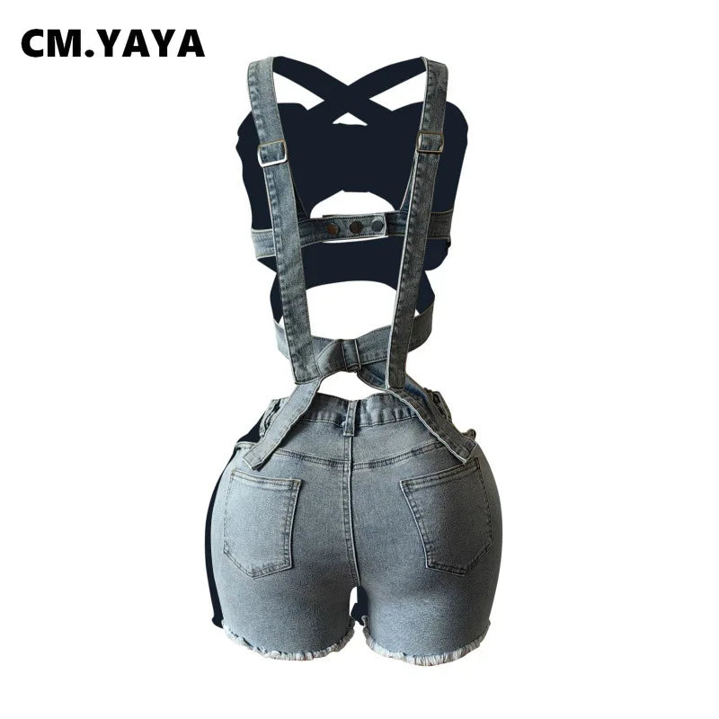 Sexy Holiday Denim Women's Set Halter Neck Crop Tops and Ripped Out Shorts Jeans 2025 Summer Two 2 Piece Sets Outfit