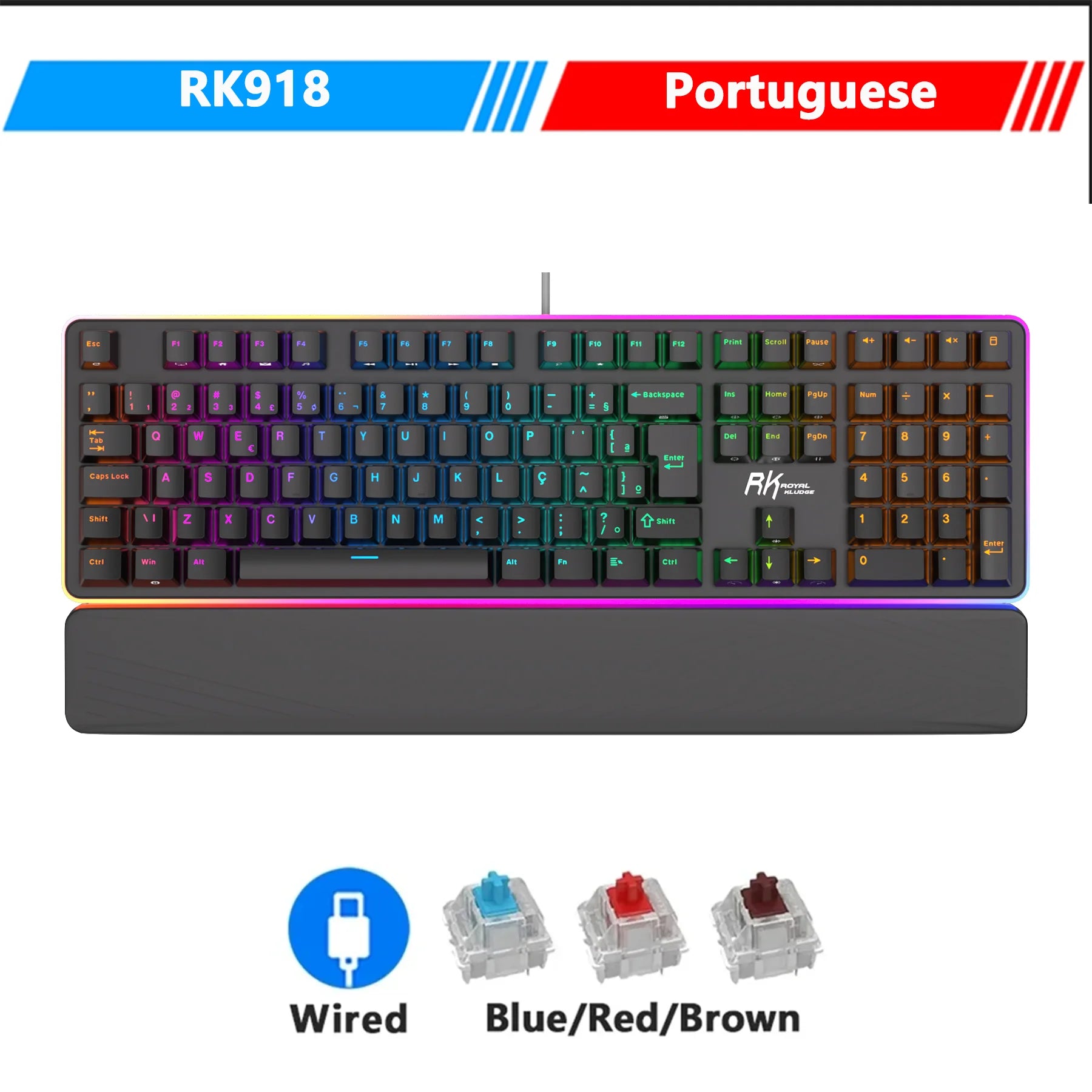 RK ROYAL KLUDGE RK918 Wired Mechanical Keyboard 108 Keys 100% RGB Backlit Gaming Keyboard