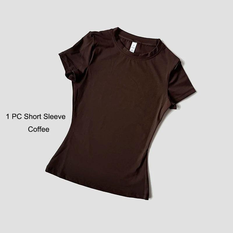 Women's Sports Set Seamless Knitted Short Sleeve