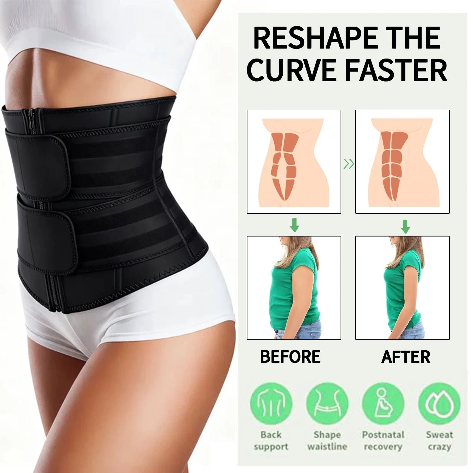 Latex Adjustable Waist Trainer for Women – Double Belt Neoprene Corset with Zipper, Tummy Control Cincher & Back Support for Workout & Daily Use