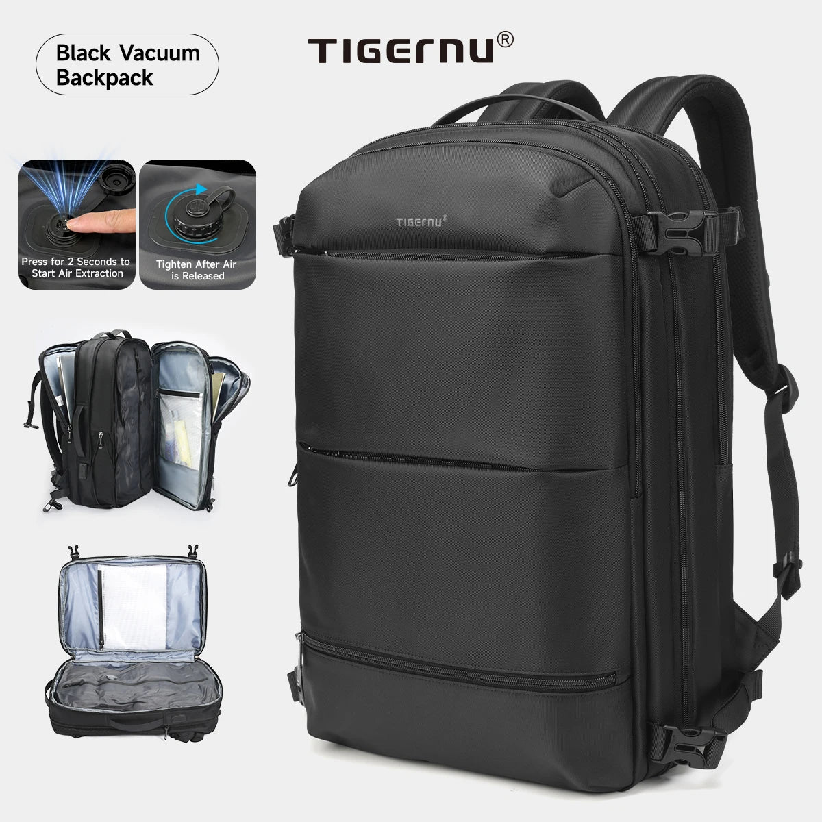 Tigernu Vacuum Compression Backpacks Men Travel Backpack Expandable USB Bag Large Capacity 17 Laptop Bags For Schoo Cabin Bags
