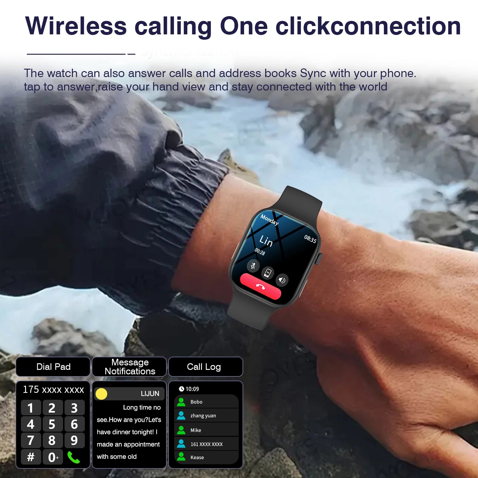 Smart Watch with 2.02-Inch HD Display – Wireless Calling/Dialing, Alarm/Message Notifications, Fitness Tracking, Music Control.