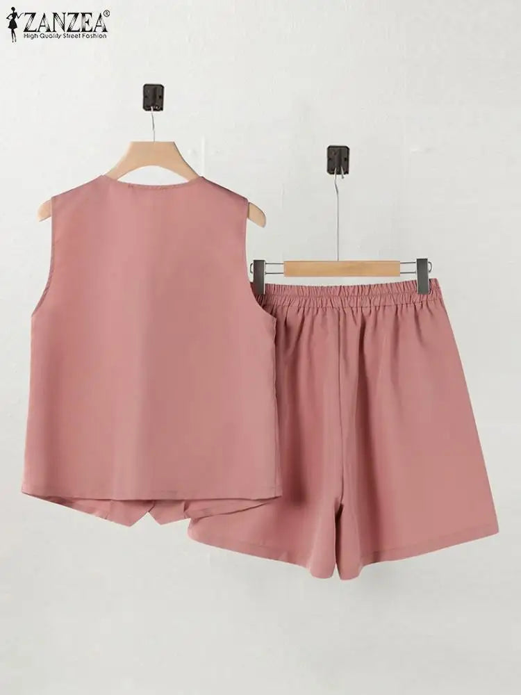 Women Sleeveless Vest Top And Pants Two Piece Office Suit Set