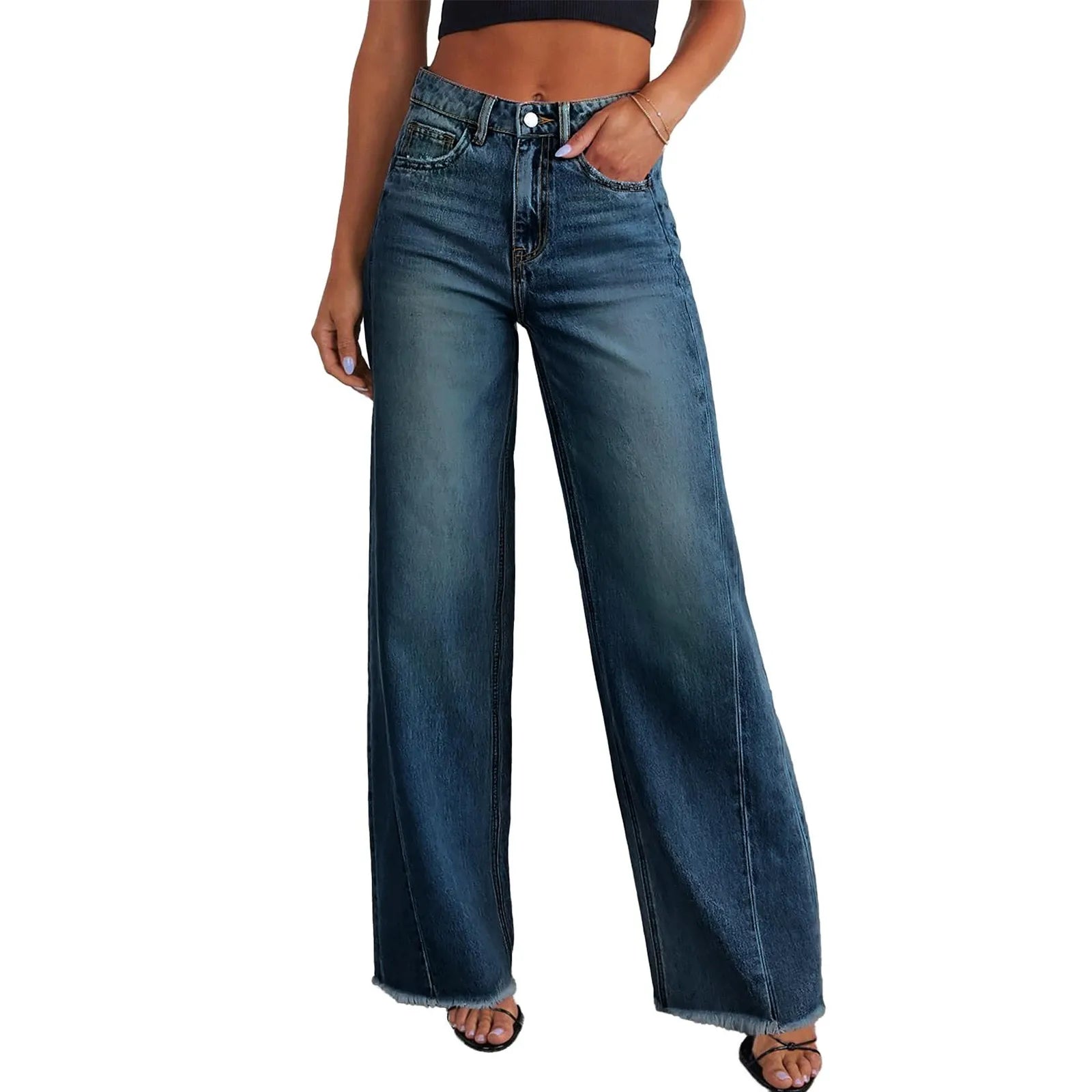 Wide Leg Denim with Frayed Bottom