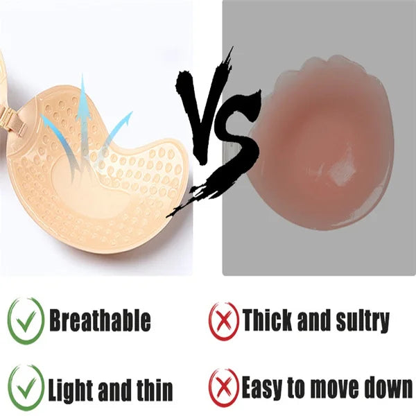 Invisible Push Up Bra – Backless Strapless Self-Adhesive Silicone Bra for Women with Front Closure and Seamless Lift