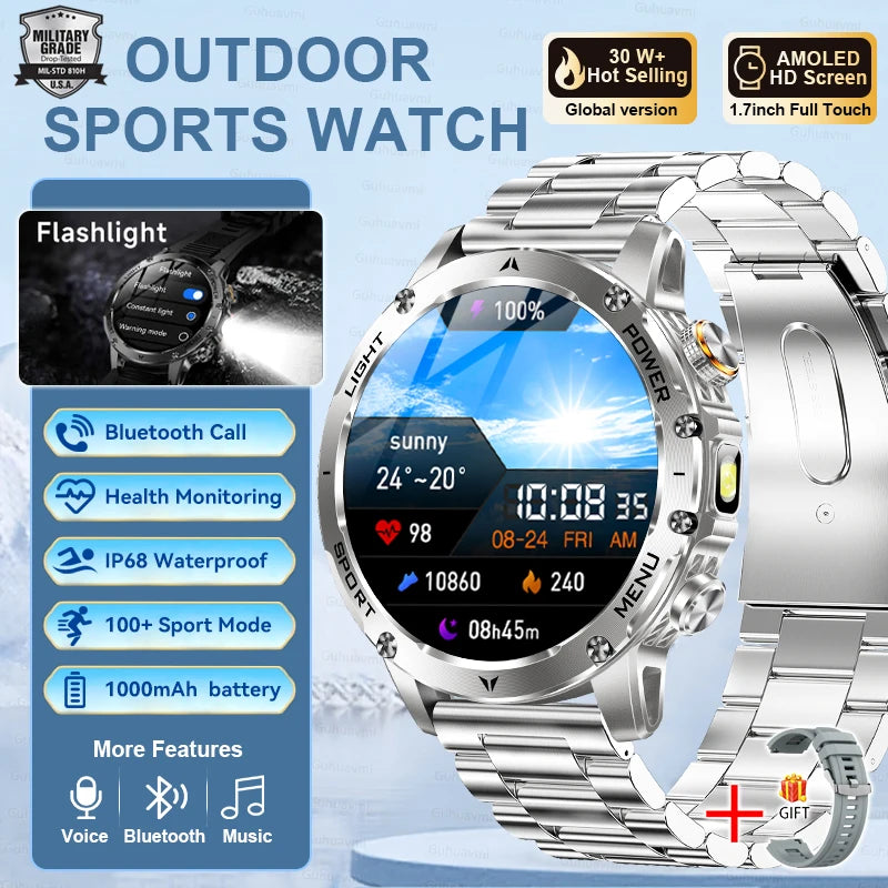 2025 T-REX3 1000mAh Large Battery Durable Adult Smart Watch GPS Strong Flashlight 10ATM Waterproof BT Call Sports Smartwatch Men