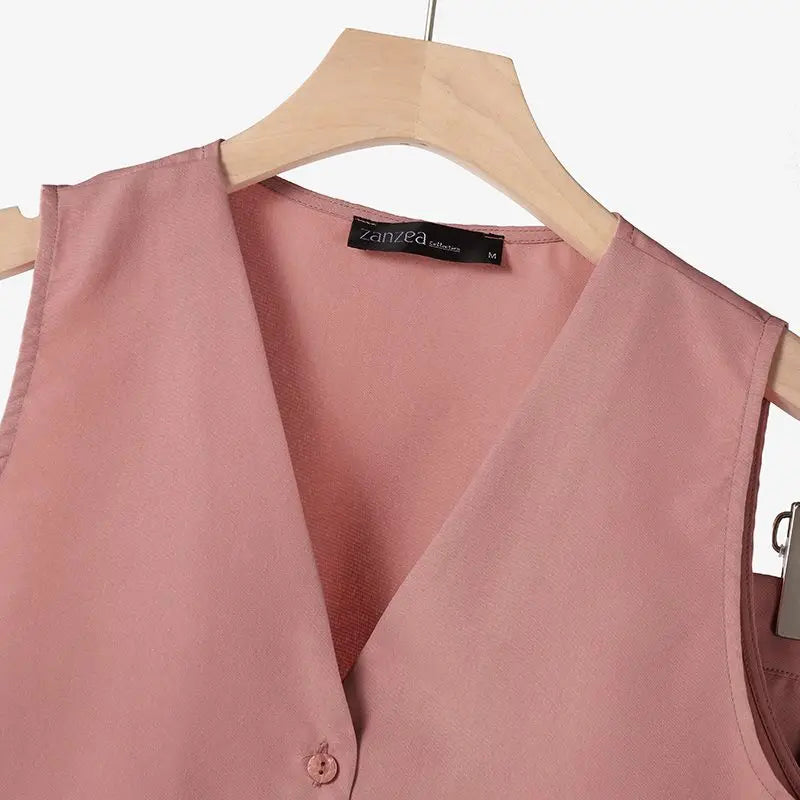 Women Sleeveless Vest Top And Pants Two Piece Office Suit Set