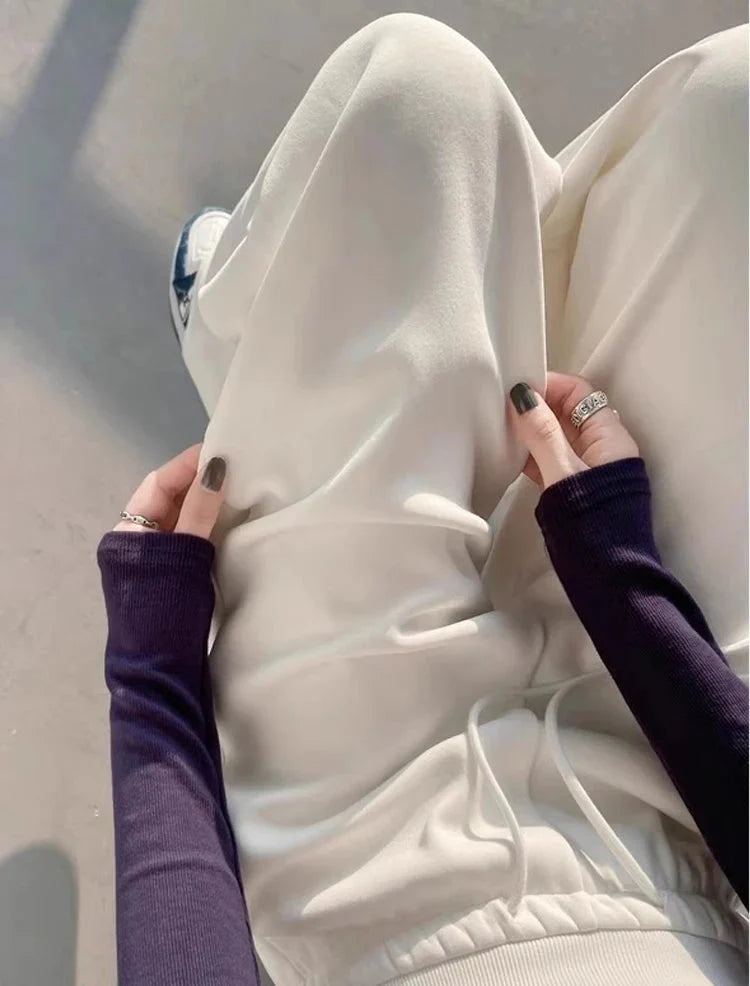 Gray High-Waist Loose Wide-Leg Straight Pants Women