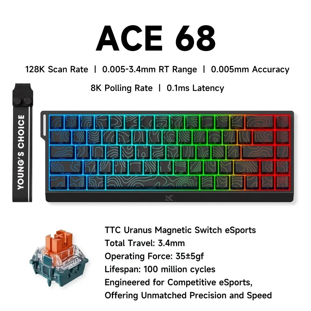 MCHOSE ACE68 Magnetic Keyboard Wired Mechanical ACE60 Pro for Gaming 0.01mm RapidTrigg 8000Hz SOCD/Rs 0.125ms 128K Sampling Rate