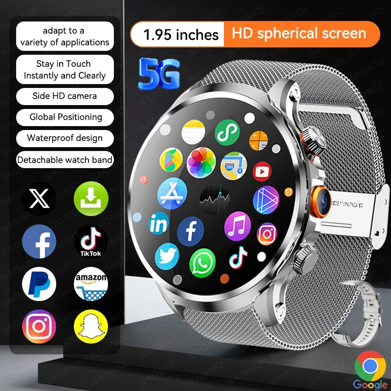 5G/4G Smart Watch 1.95 inch AMOLED 1100mah Battery 8GB+128GB RAM 500W Camera GPS WIFI Google APP Download Smartwatch Android 9.0