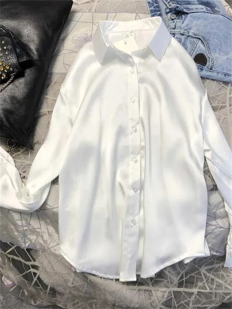 🌟 Chic Silky Long Sleeve Shirt – Work Ready