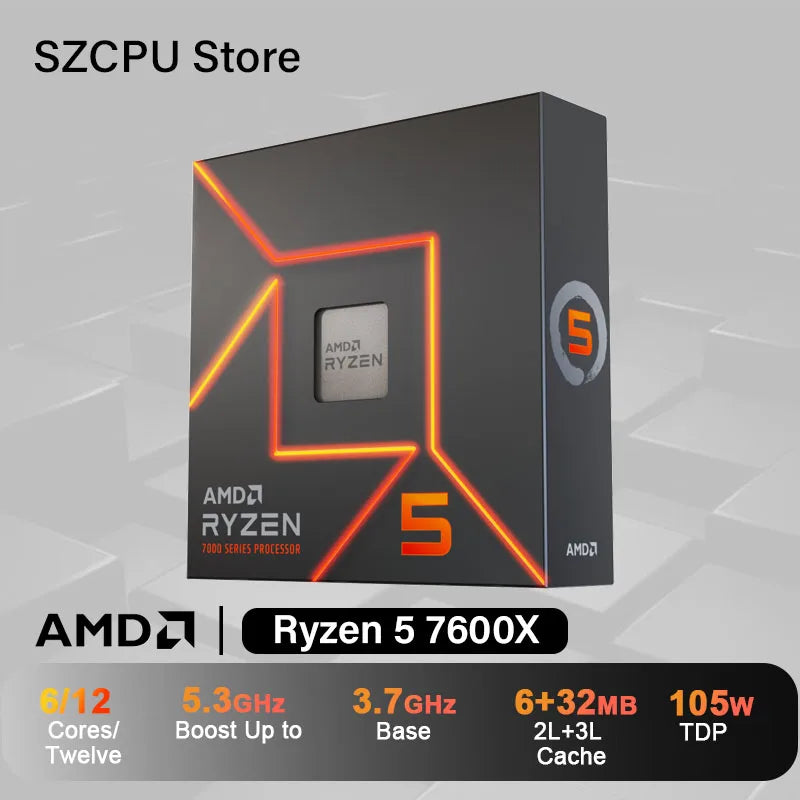 AMD Ryzen 5 7600X New R5 7600X 4.7 GHz 6-Core 12-Thread CPU  5NM L3=32M 100-000000593 Socket AM5 Sealed Without cooler