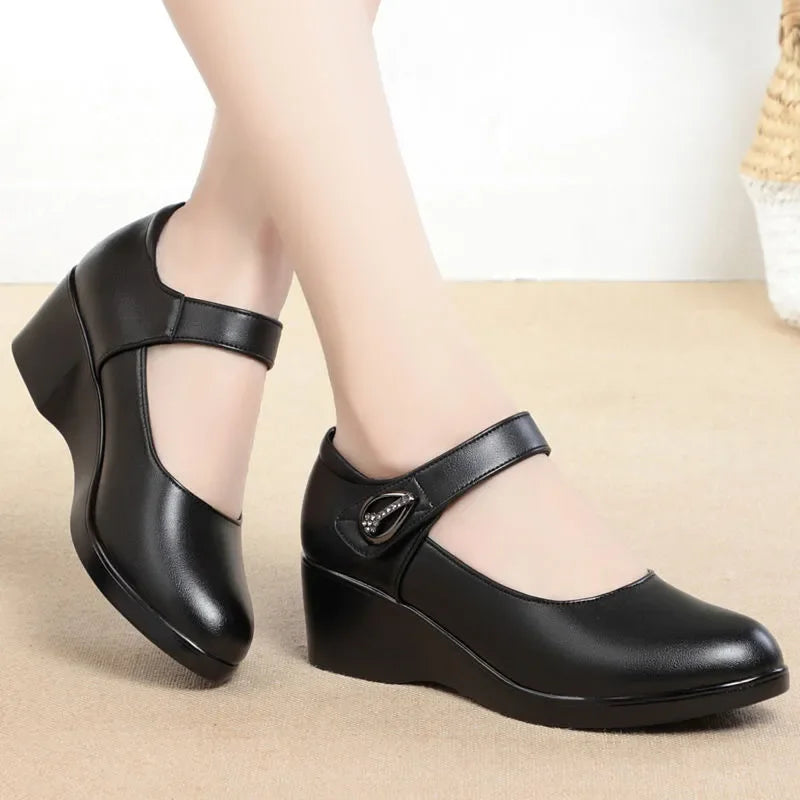 Women's Casual Round Head Chunky Heel Buckle High Heels