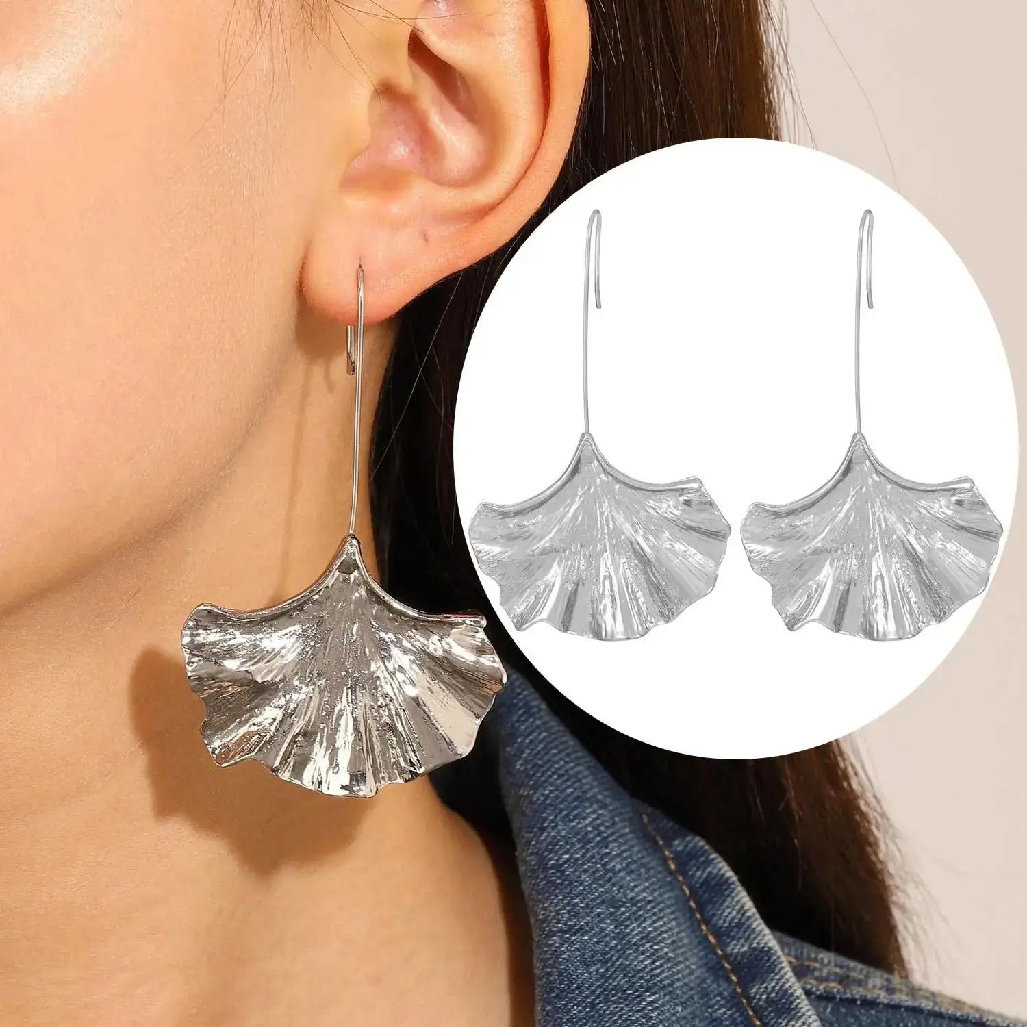 Vintage Pleated Geometric Earrings – Stainless Steel Statement Studs