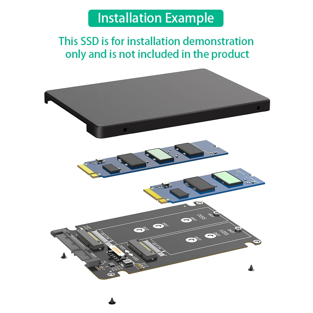 Dual  M.2 B Key/B&M Key SSD to 2.5" SATA III  With Plastic Enclosure