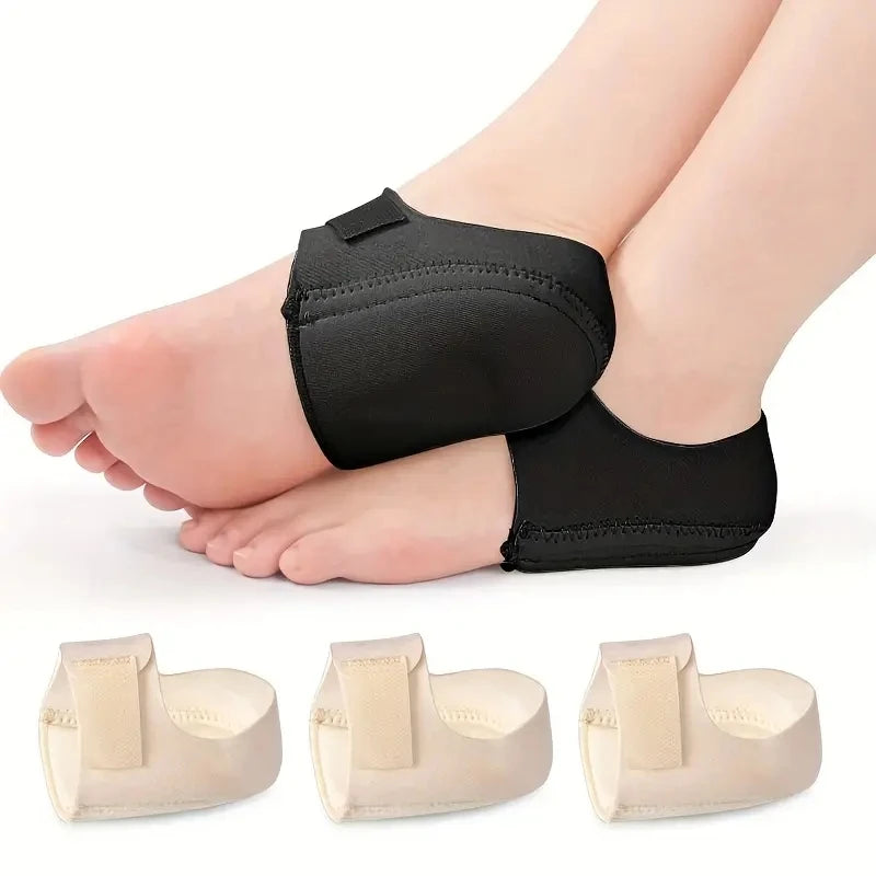 1 Pair Silicone Heel Pads, Shock Absorption, Relieving Leg Pressure, Adjustable Straps, Prevent Slipping Insoles