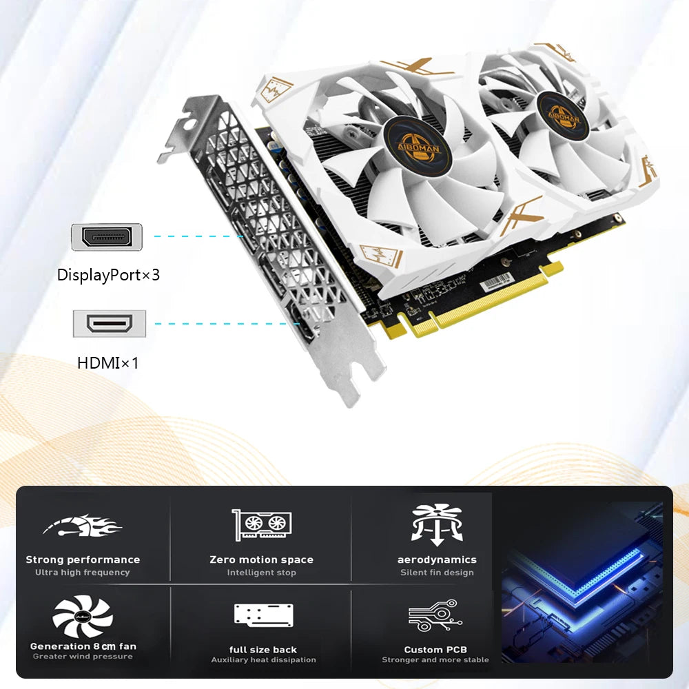 AIBOMAN Video Card AMD RX580 8GB Graphics Card GDDR5 256Bit 2048SP Dragon Series Gaming Video Cards Desktop Computer component