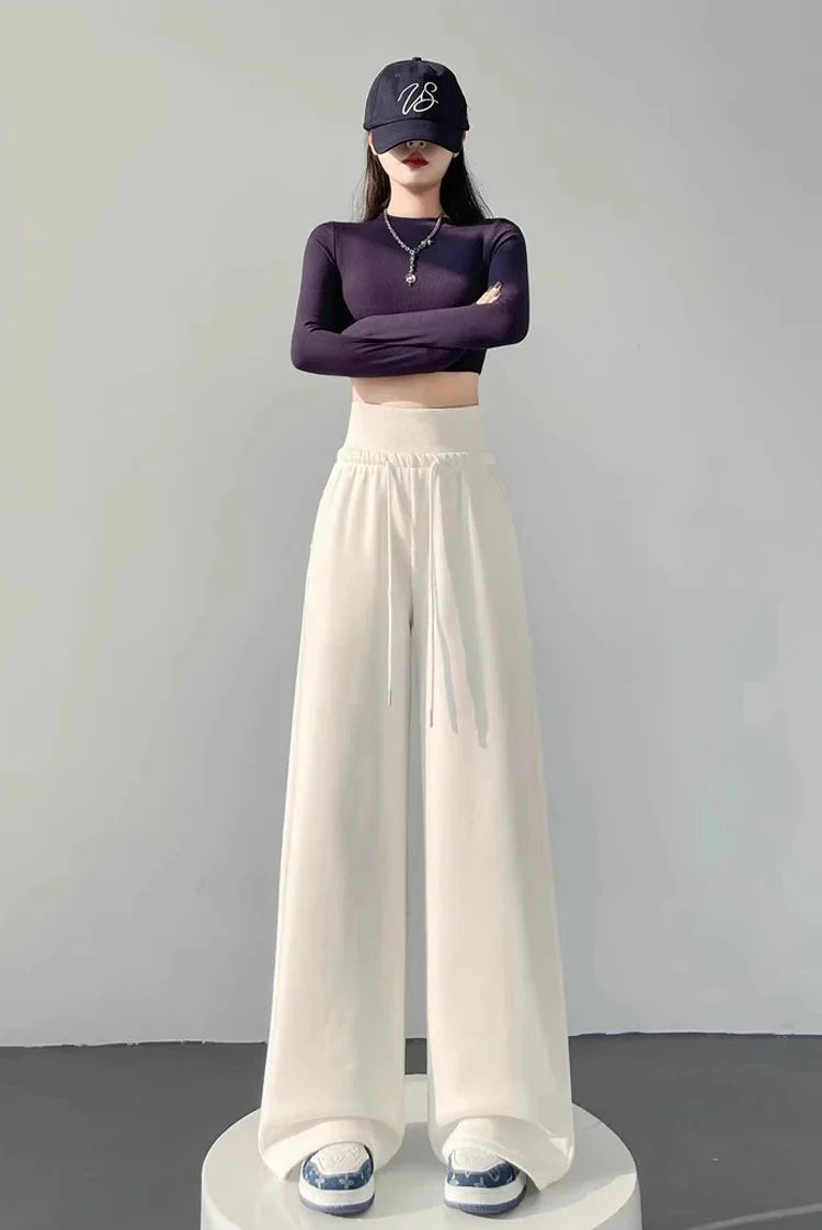 Gray High-Waist Loose Wide-Leg Straight Pants Women