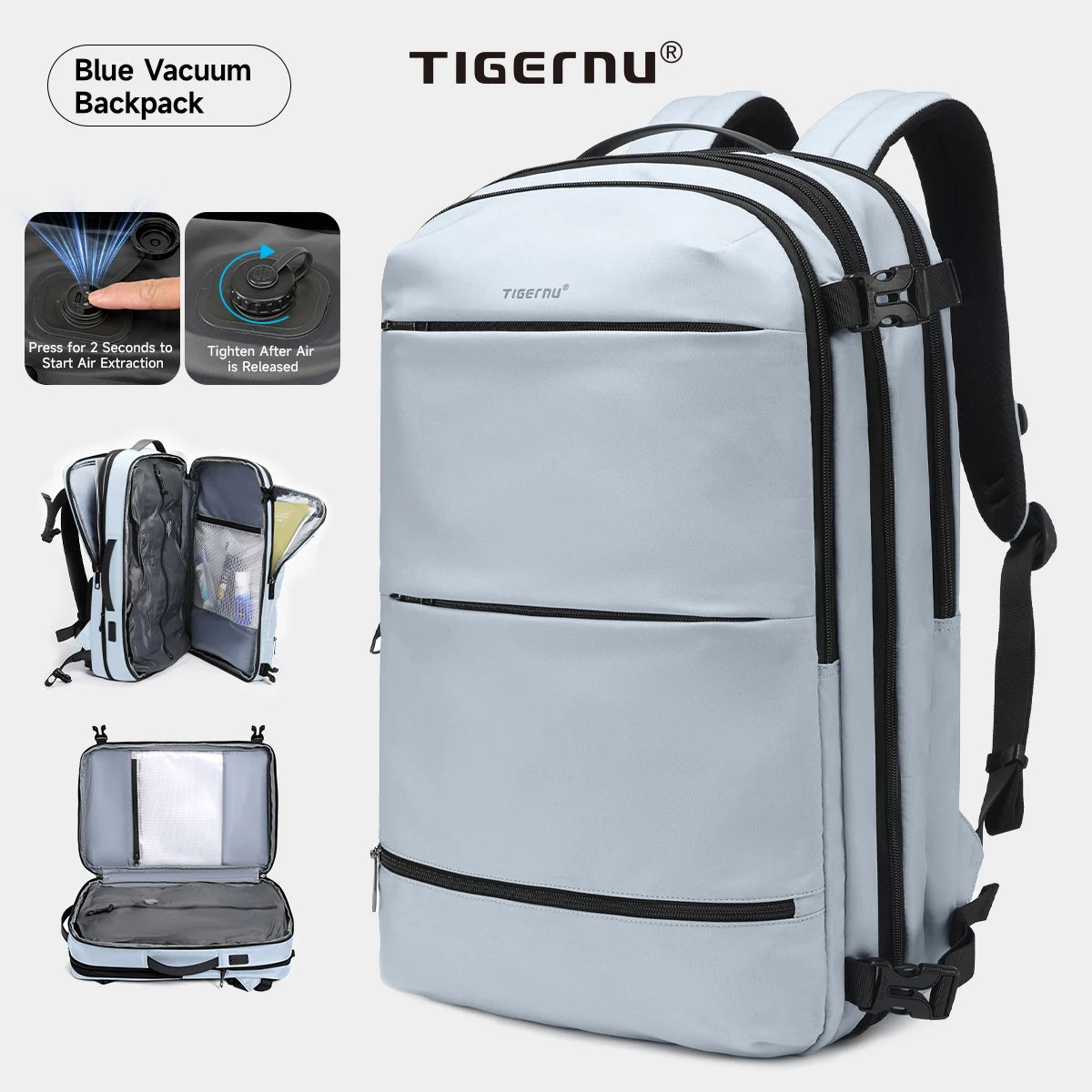 Tigernu Vacuum Compression Backpacks Men Travel Backpack Expandable USB Bag Large Capacity 17 Laptop Bags For Schoo Cabin Bags
