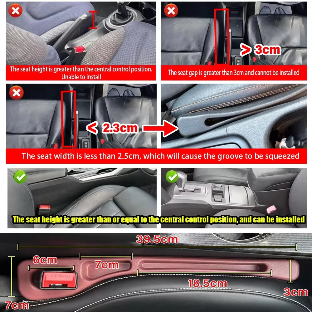 2pc Car Seat Gap Filler Organizer Pu Waterproof Car Seat Gap Plug Strip with 2 Grooves Seat Gap Storage Auto Interior Accessorie