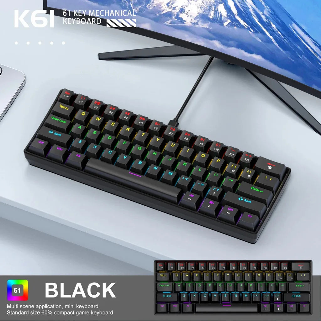 APAYADO K61 Keyboard 60% Portable Wired Mechanical Keyboard
