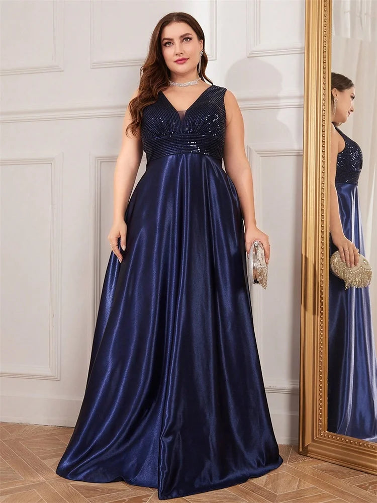 Plus Size Elegant Sequins Evening Dress For Women