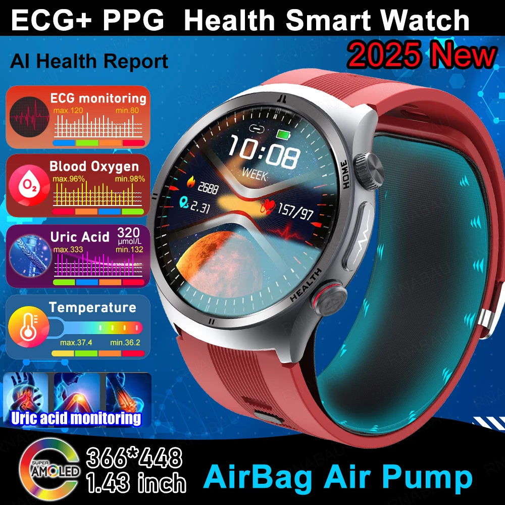 Airbag Smart Watch For huawei 2025 New health watch mens air Pump True Accurately Blood Pressure watches Uric Acid Blood Lipids