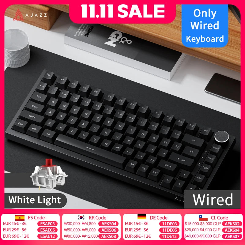 AJAZZ AK820 Wired with rotary volume buttons Hot-swappable keys for office and home mechanical keyboards